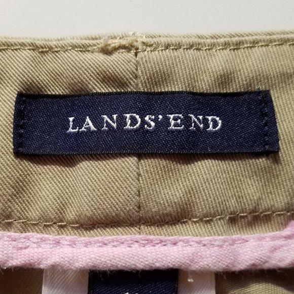 Lands' End Khaki Plain Front Cotton Blend Bermuda Shorts - Picture 4 of 13